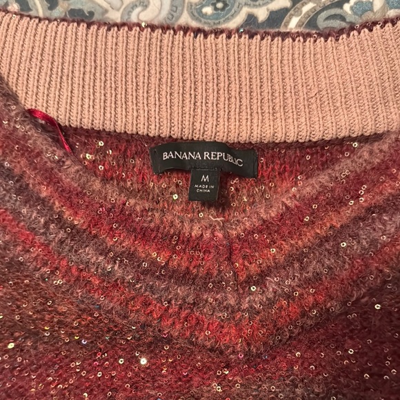 Banana Republic Pink and Red V-Neck Sweater with Sparkle - Picture 2 of 6